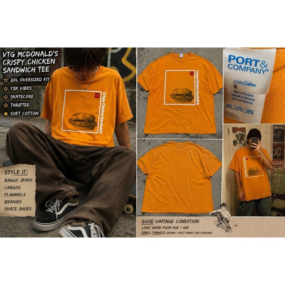 VTG McDonalds Crispy Chicken Sandwich Tee 2XL Y2K Skatecore Rare Streetwear